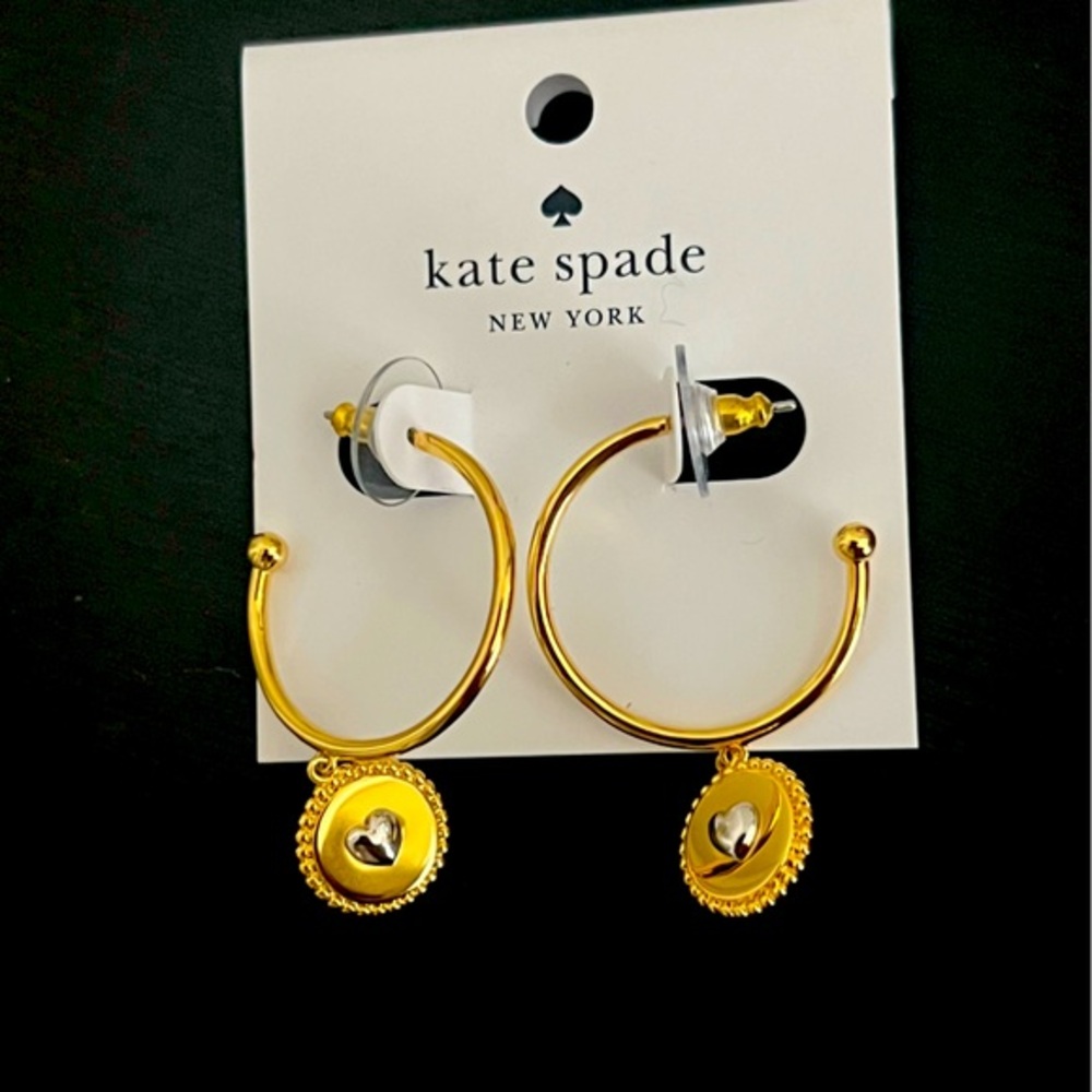 Kate Spade Heartful Hoop earrings, Gold/ Silver NWT